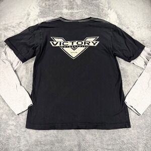 Victory Motorcycles Mens XL Long Sleeve Layered Tee Black Grey Biker Shirt